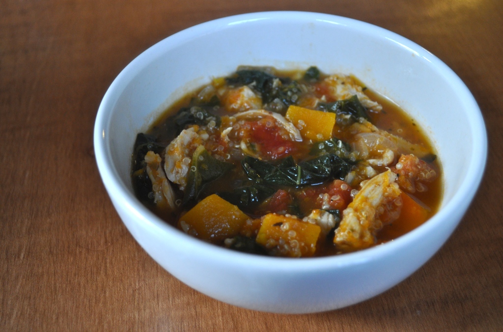 hearty chicken, butternut squash + quinoa stew